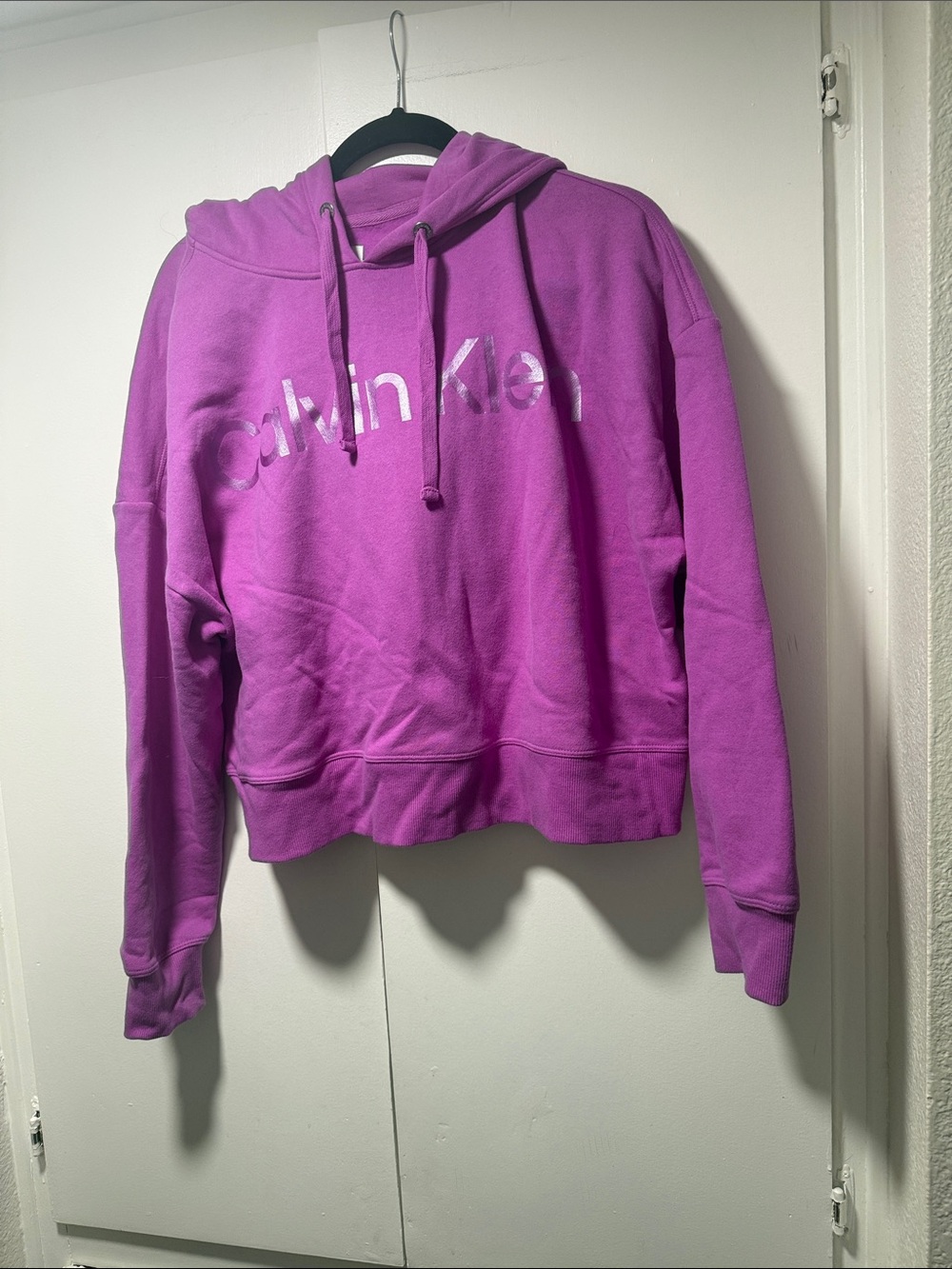 Calvin Klein Bright Purple Metallic Logo Crop Hoodie